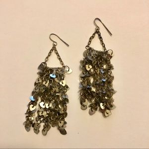 Silver Chandelier Earrings with Heart Sequins